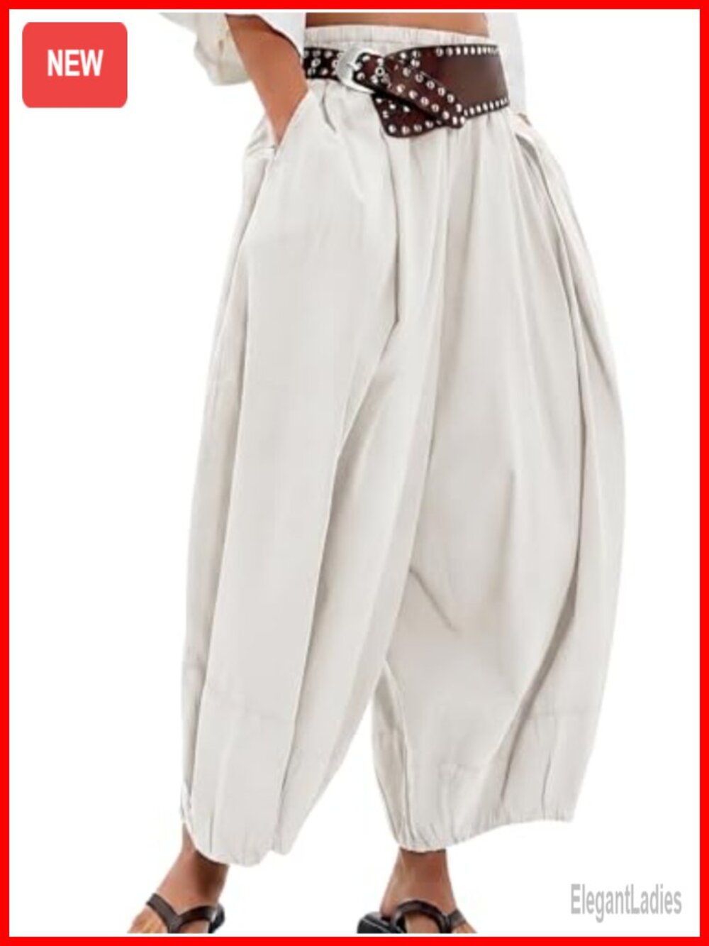 Women 100% Cotton Wide Leg Baggy Low Waist Balloon Pants